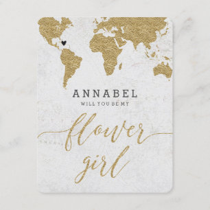 Gold Foil World Map Will You Be My Flower Girl Invitation