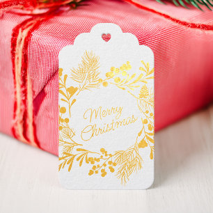 Gold Foil Wreath Christmas Gift Tag