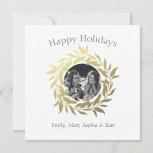 Gold Foil Wreath Modern Photo Christmas Greeting Holiday Card