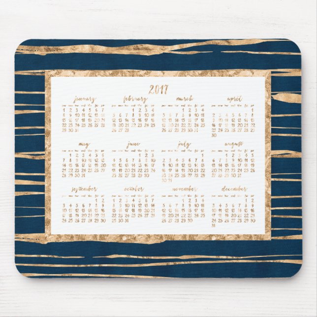 Gold Foil Yearly Calendar 2017 Mouse Pads Blue (Front)