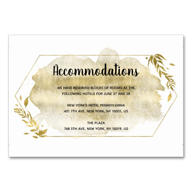 Gold Foliage Effet Mariage Cartes d'hébergement (Devant)