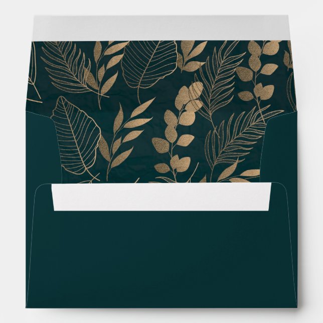 Gold Foliage Forest Green 5x7 Enveloppe d'invitati (Dos (Bas))