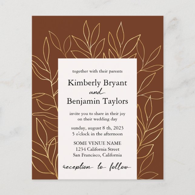 Gold Foliage Luxury terracotta Wedding Invitation Flyer (Front)