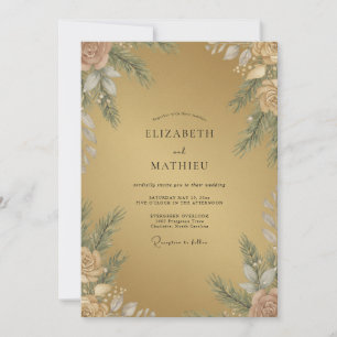 Gold Foliage Petal Wedding Invitation