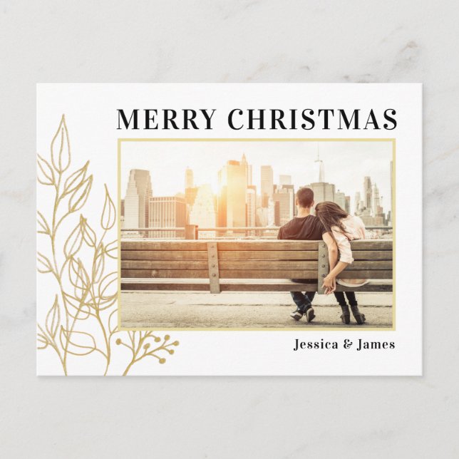 Gold Foliage Photo Merry Christmas Postcard (Front)