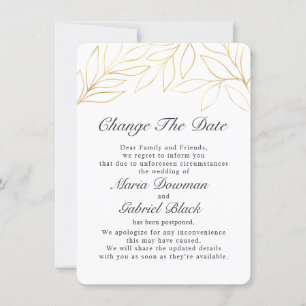 Gold Foliage Wedding Postponement Change Save The  Save The Date
