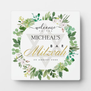 GOLD FOLIAGE WREATH STAR BAR BAT MITZVAH WELCOME PLAQUE