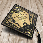 Gold Folk Art Dentist Student  Graduation Cap Topper<br><div class="desc">Elevate your grad style! Celebrate your journey with this stunning graduation cap featuring watercolor orange & purple peonies, "Nurse" in golden lettering, and a sleek black background. Perfect for showcasing your passion and hard work. Note that the gold on this cap is NOT printed with real foil and are printed...</div>