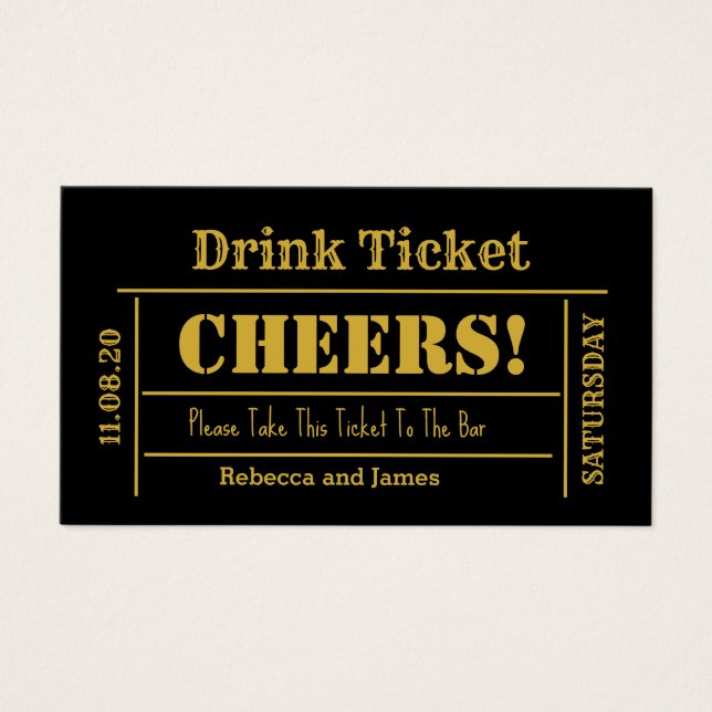 Gold Font Elegant Wedding Free Drink Ticket (Front)