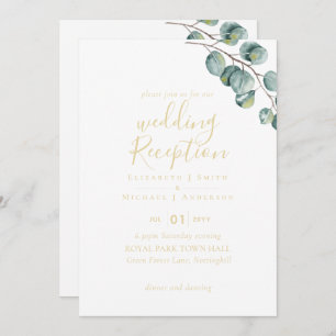 Gold Font Greenery Wedding RECEPTION Evening Invitation