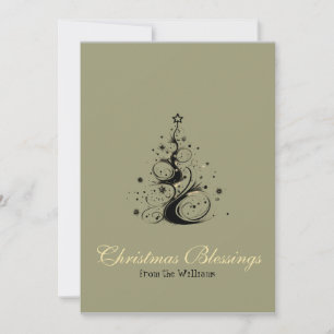 Gold Font Minimalist Christmas Tree Holiday Season Card