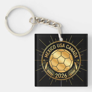 Gold Football Emblem 2026 Mexico USA Canada Keychain