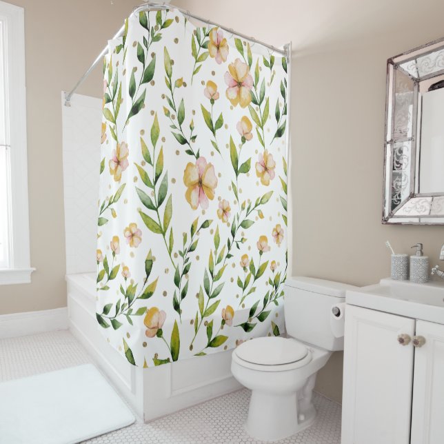 Gold forest green mustard yellow floral polka dots (In Situ)