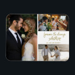 Gold Forever Always Photo Collage Wedding Magnet<br><div class="desc">Gold forever and always design wedding thank you magnets featuring three of your favourite wedding photos. Show your family and friends your appreciation for being a part of your wedding celebration with one of these beautiful keepsakes. Customize with names. Contact me through the button below if you need assistance with...</div>