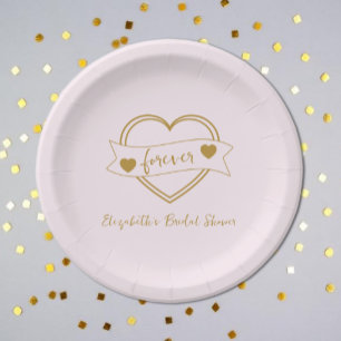 Gold Forever Hearts Bridal Shower Paper Plate