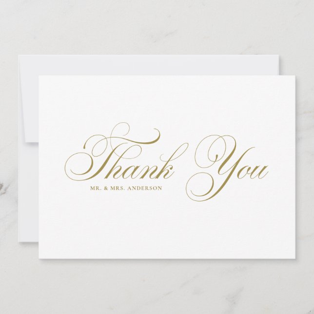 Gold Formal Flourish Script Wedding Thank You Card (Front)