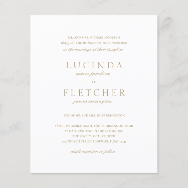 Gold Formal QR Code Budget Wedding Invitation Flyer (Front)