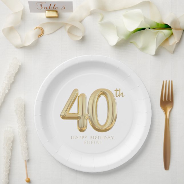 Gold Forty 40th Birthday Balloon Party Paper Plate (Wedding)