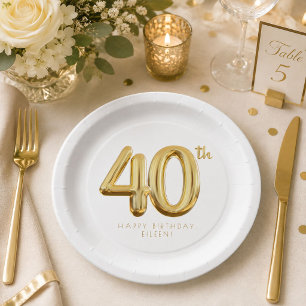 Gold Forty 40th Birthday Balloon Party Paper Plate