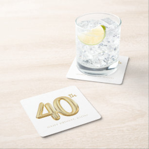 Gold Forty 40th Birthday Balloon Party Square Paper Coaster