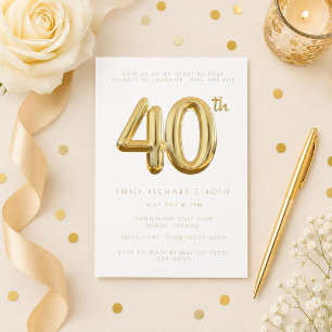 Gold Forty 40th Birthday Party Balloon Invitation