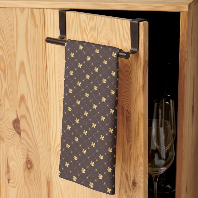 Gold Four Leaf Clover Kitchen Towel (Thirds Fold)