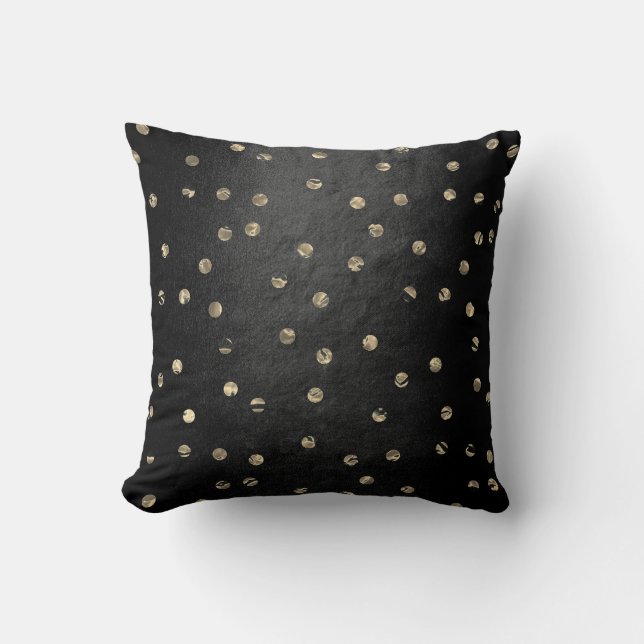 Gold Foxier Rose Black Pink Metallic Polka Dots Throw Pillow (Front)