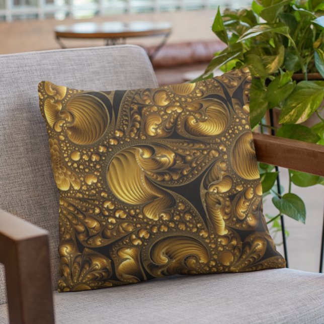 Gold Fractal Metallic Look Throw Pillow (Creator Uploaded)