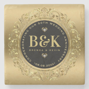 Gold Frame 50th Wedding Anniversary Template Stone Coaster