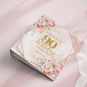 Gold Frame 90th Birthday Memory Album Blush Floral Binder