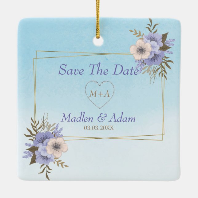 Gold Frame And Bouquet Ceramic Ornament (Back)