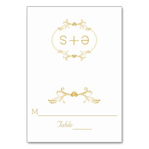 Gold frame and initials wedding folded escort card