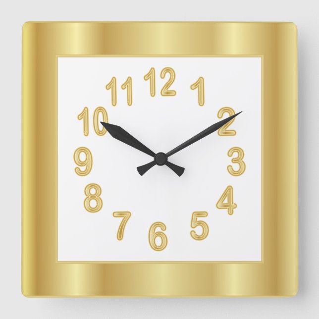 Gold Frame and Numbers | Choose Background Colour Square Wall Clock (Front)