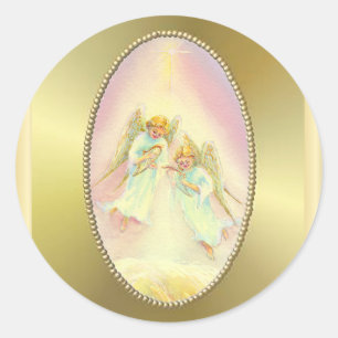 GOLD FRAME & ANGELS by SHARON SHARPE Classic Round Sticker