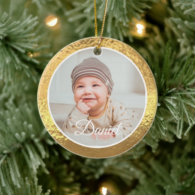 gold Frame Baby's First Christmas Ceramic Ornament (Tree)