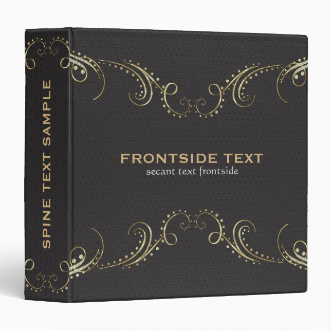 Gold Frame & Black Faux Leather Vintage Look Binder (Front/Spine)