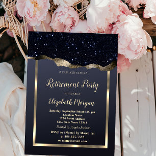Gold Frame,Black Glitter Retirement Invitation