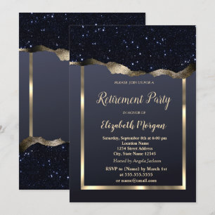 Gold Frame,Black Glitter Retirement Invitation