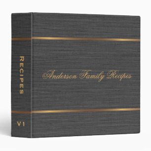 Gold Frame Black Linen Personalized Family Recipes Binder