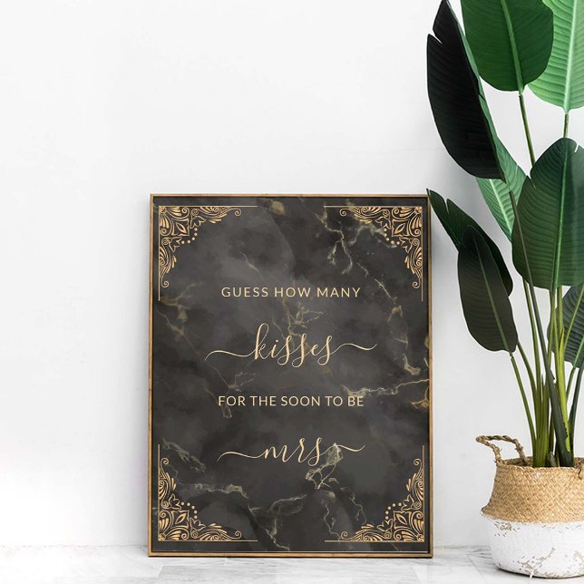 Gold Frame Black Marble How Many Kisses Game Poster (Creator Uploaded)