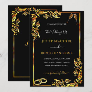 Gold Frame Black Wedding Invitation - Your Colours