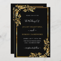 Gold Frame Black Wedding Invitation - Your Colours
