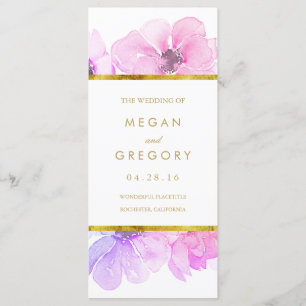 Gold Frame Blue and Purple Floral Wedding Programs