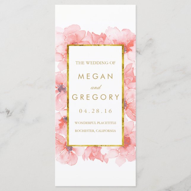 Gold Frame Blush Floral Wedding Programs (Front)