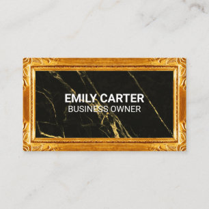 Gold Frame Border   Black Marble Background Business Card