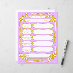 Gold Frame Border Fabric Font Weekday Planner
