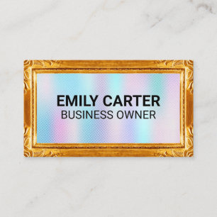 Gold Frame Border Holographic Gradient Business Card