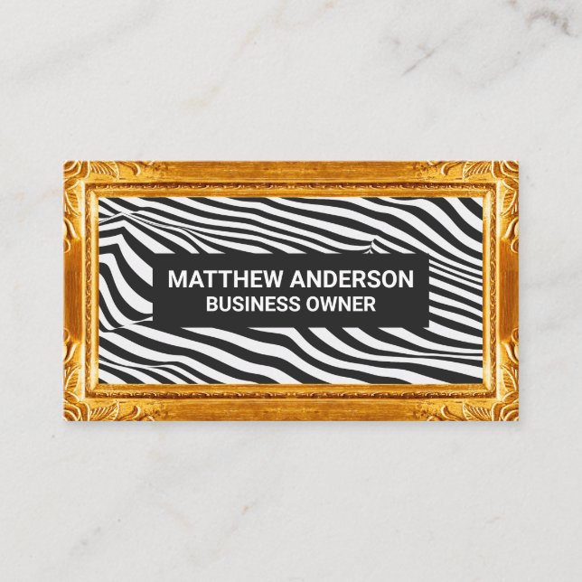 Gold Frame Border | Stripes Pattern Business Card (Front)