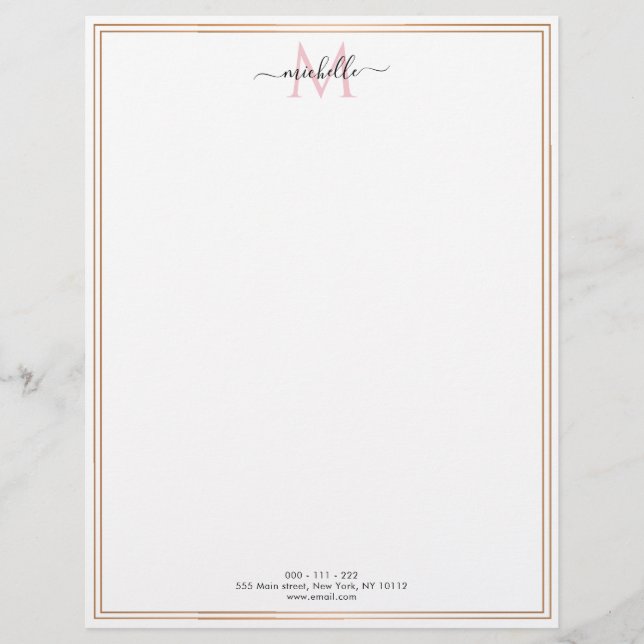 gold frame chic script monogram  letterhead (Front)