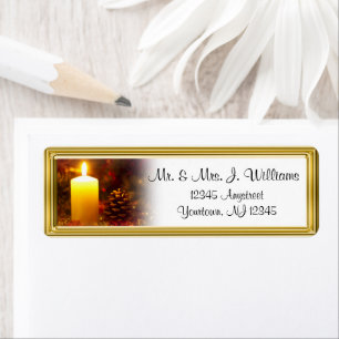 Gold Frame Christmas Candle Return Address Label